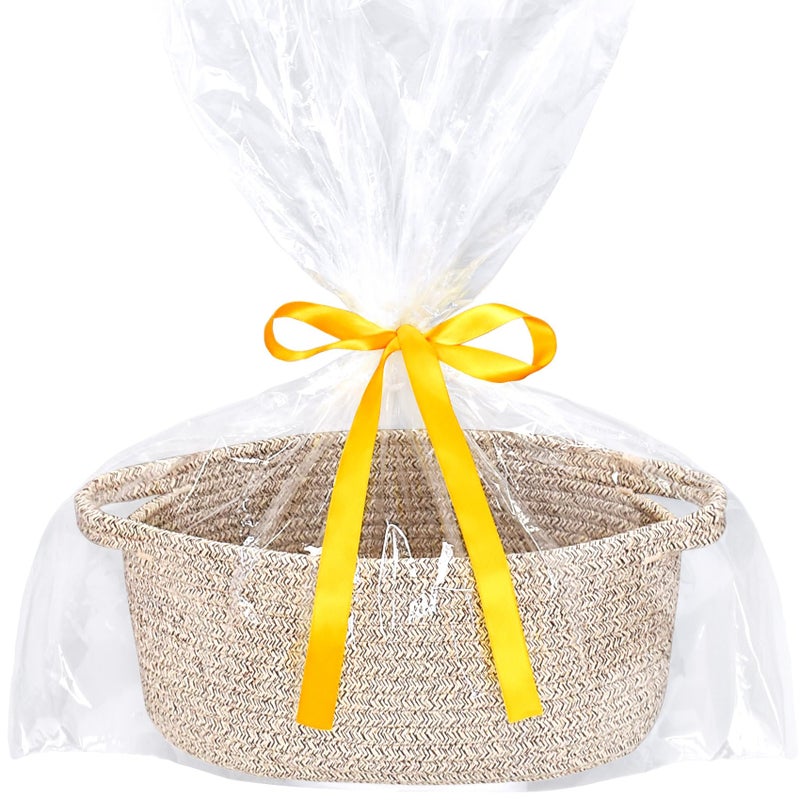 ABenkle Small Woven Basket 12"x 8"x 5" - Rope Room Shelf Storage, Cat Dog Toys Chest Box, Decorative Empty Gift With Handles - All Mixed Brown - Image 5