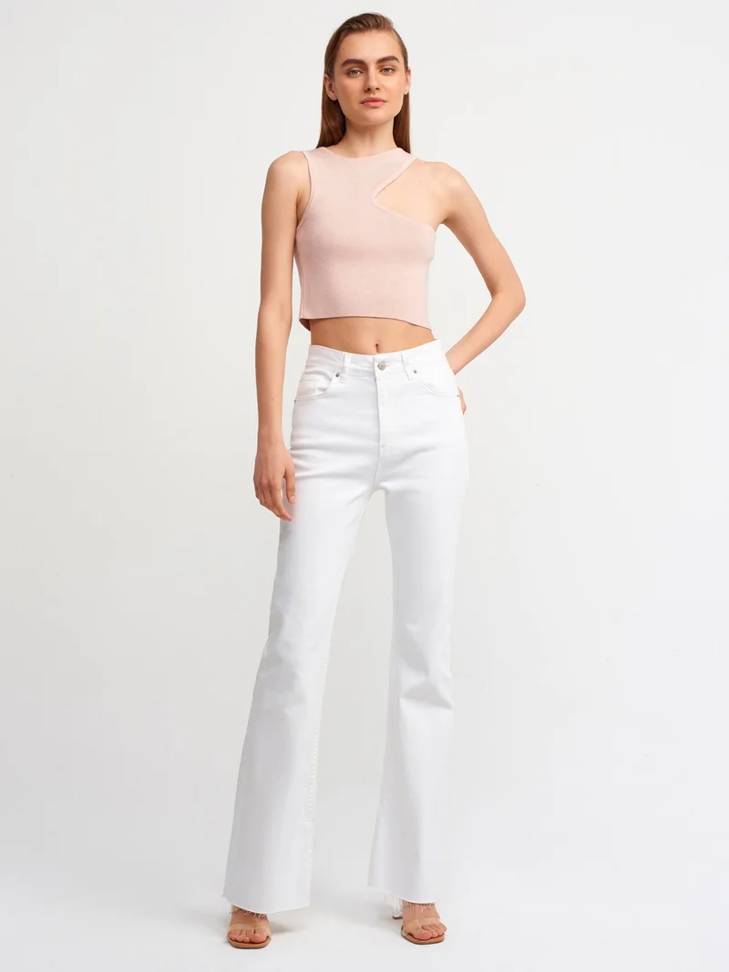 Dilvin 10173 Crew Neck Front Low-cut Collar Sweater-Pink M.