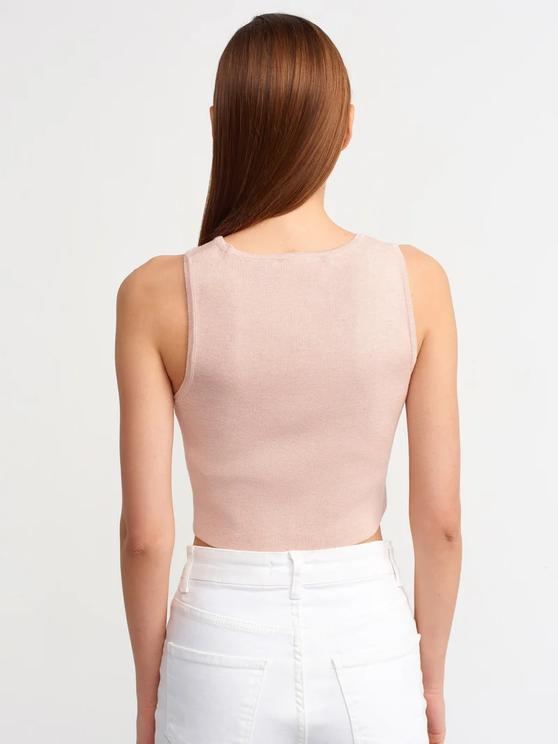 Dilvin 10173 Crew Neck Front Low-cut Collar Sweater-Pink M.