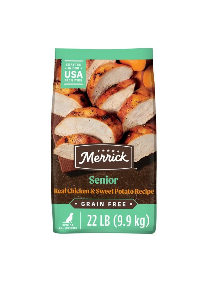 Merrick Premium Grain Free Dry Senior Dog Food, Wholesome and Natural Kibble, Real Chicken and Sweet Potato - 22.0 lb. Bag - Image 1