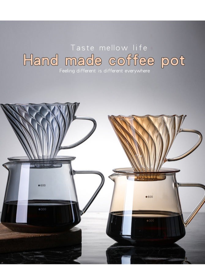 هومستر طقم تقديم القهوة الزجاجي الرمادية سعة 600 مل، مجموعة ماكينة صنع الزجاجية مع منقط V60 وعاء قهوة للمنزل والمكتب - Image 2