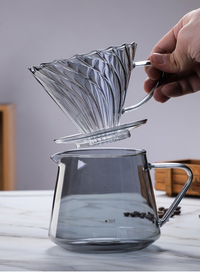 هومستر طقم تقديم القهوة الزجاجي الرمادية سعة 600 مل، مجموعة ماكينة صنع الزجاجية مع منقط V60 وعاء قهوة للمنزل والمكتب - Image 5