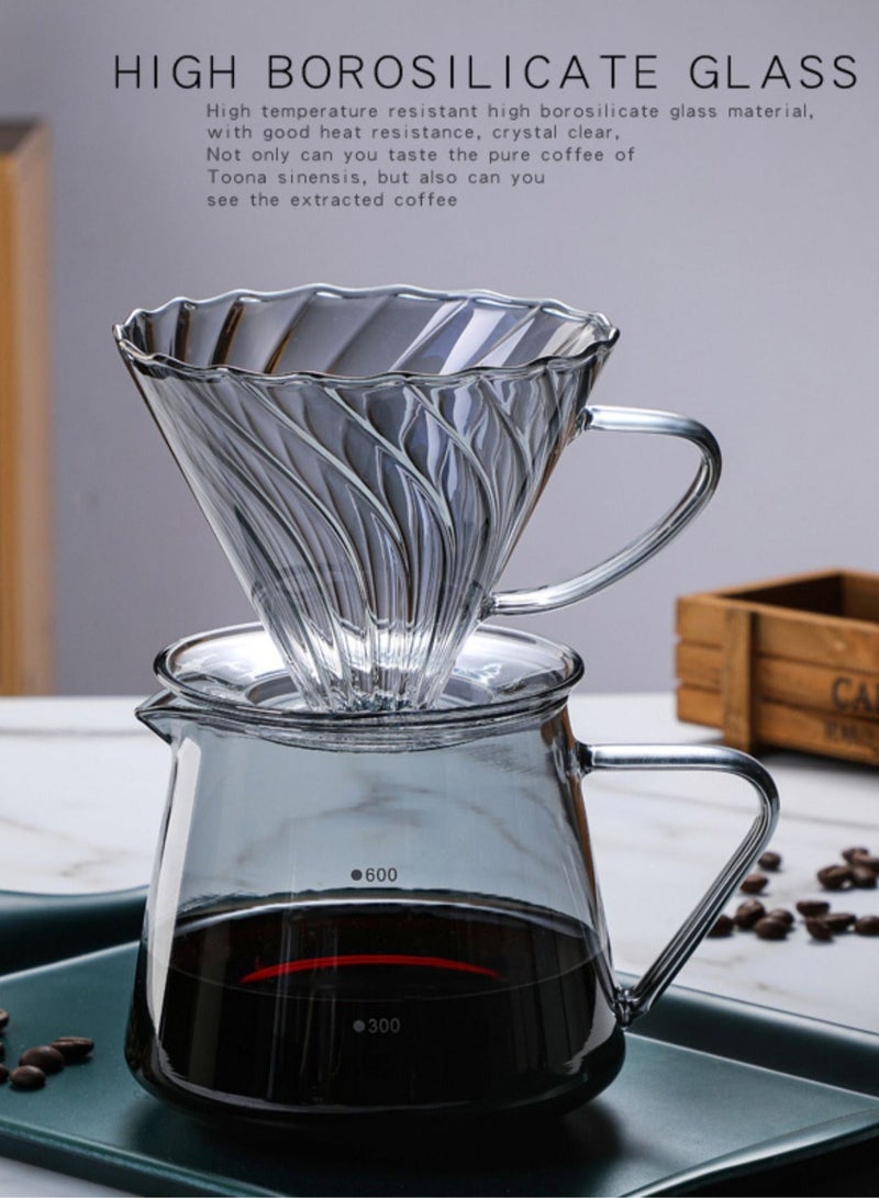 هومستر طقم تقديم القهوة الزجاجي الرمادية سعة 600 مل، مجموعة ماكينة صنع الزجاجية مع منقط V60 وعاء قهوة للمنزل والمكتب - Image 1