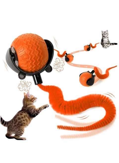 Smart Interactive Cat Toy Smart Ball with Tail Automatic Obstacle Avoidance 360° Rotating Rolling Pet Ball Indoor Cat and Dog Playmate 3 Modes LED Light Stimulate Hunting Instinct (Orange)