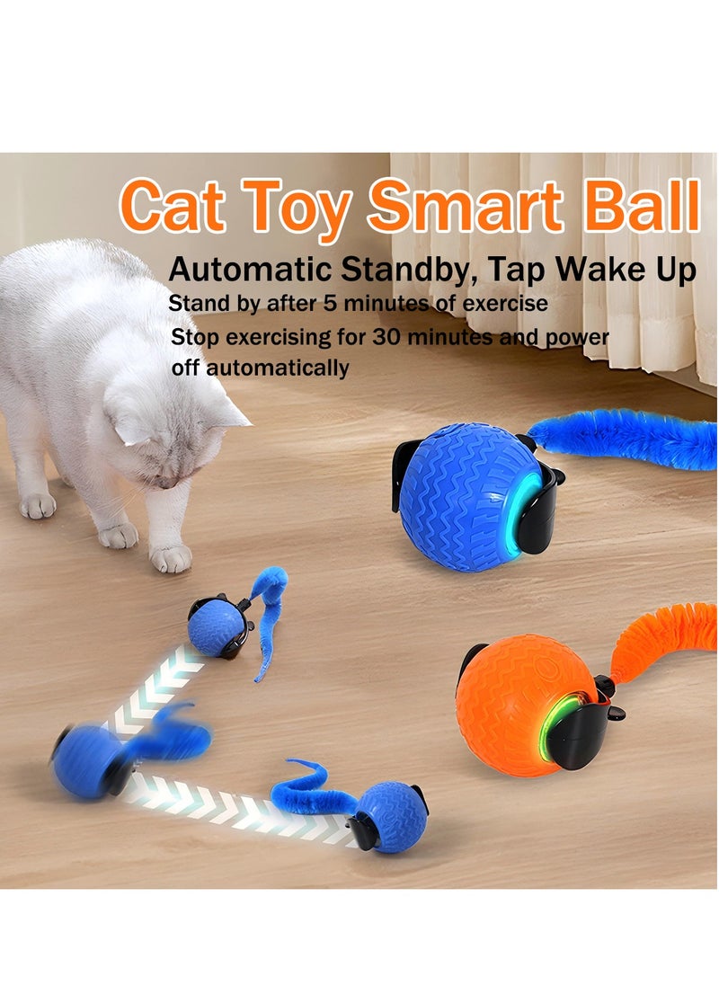 Generic - Smart Interactive Cat Toy Smart Ball with Tail Automatic Obstacle Avoidance 360° Rotating Rolling Pet Ball Indoor Cat and Dog Playmate 3 Modes LED Light Stimulate Hunting Instinct (Orange) - Image 1