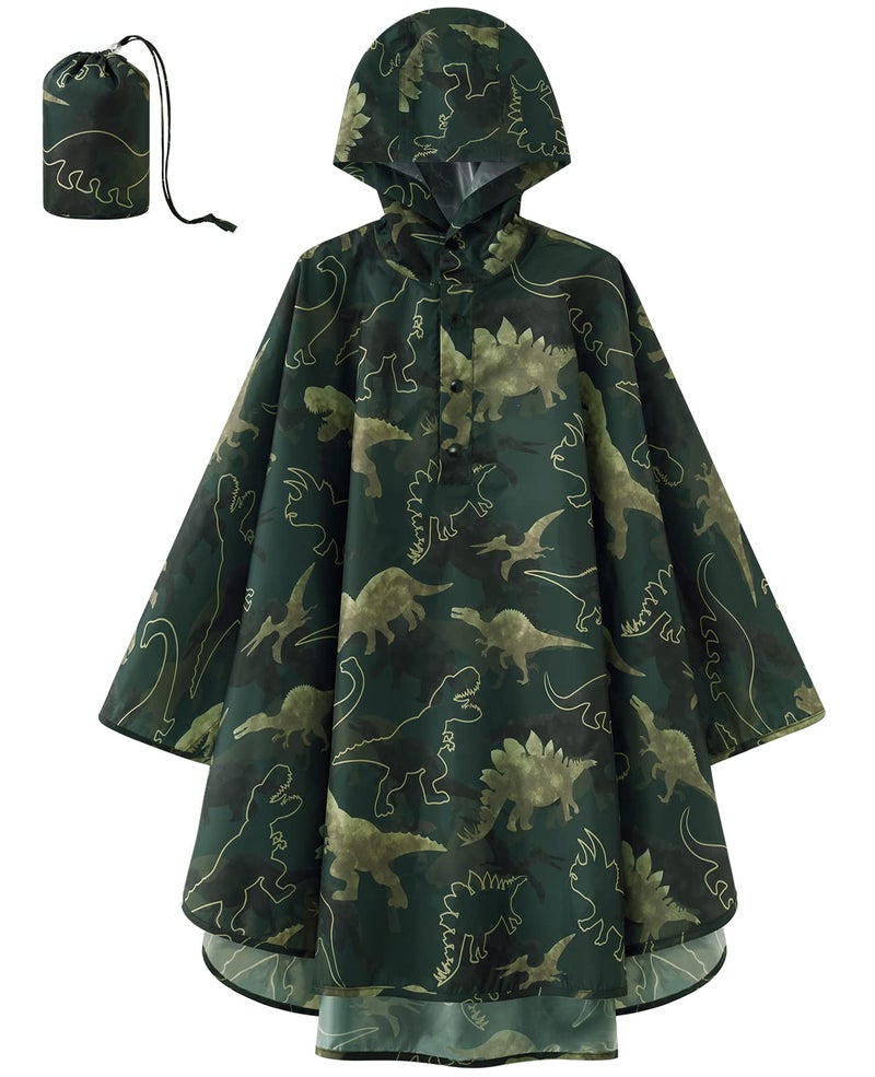 WAWSAM Lightweight Kids Rain Poncho Reusable Toddler Raincoat Waterproof Boys Dinosaur Rain Jacket - Image 1