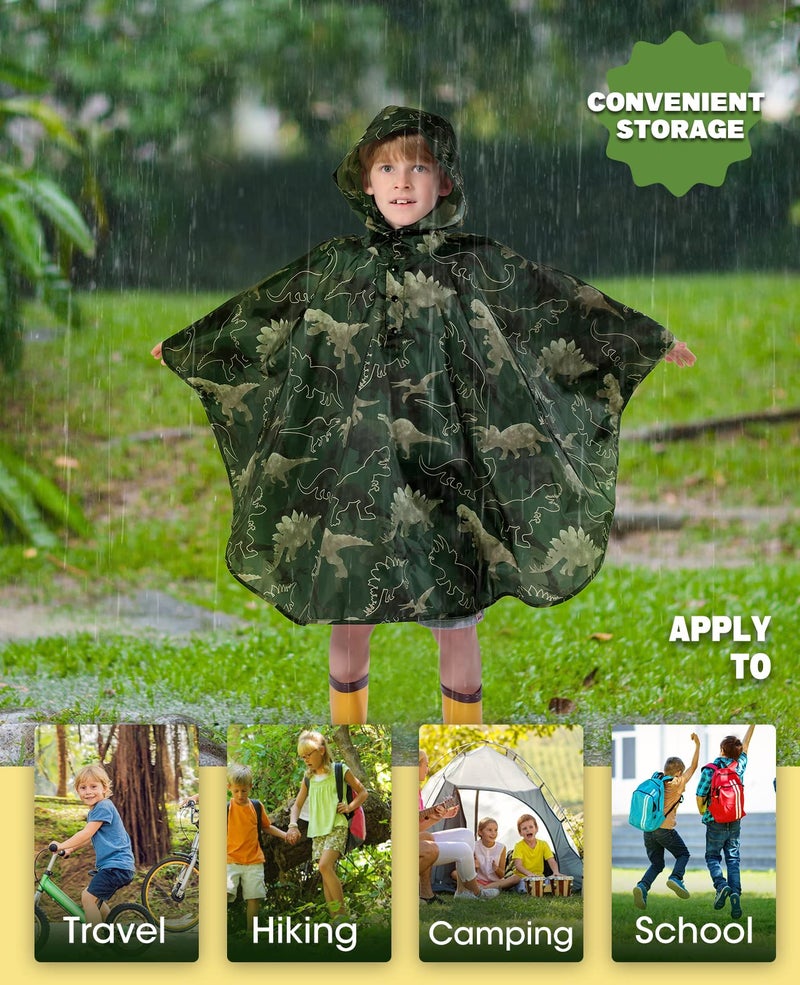 WAWSAM Lightweight Kids Rain Poncho Reusable Toddler Raincoat Waterproof Boys Dinosaur Rain Jacket - Image 4