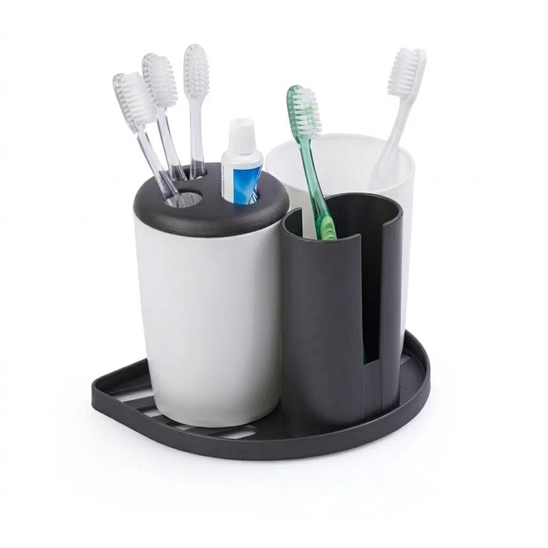 Plastic Toothbrush Holder Set, 2 Cup Design, Multifunctional Toothbrush Holder and Toothpaste Cup Holder Set, Random Color - Image 1