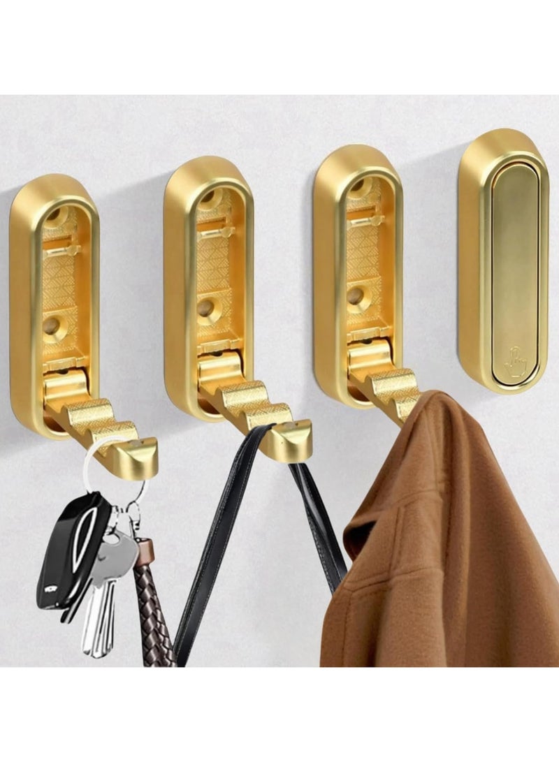 4 Pack Foldable Wall Hooks, Folding Coat Hook Mount, Gold Hooks for Hanging Towels, Coats, Hats, Keys, Fold Up Hook for Bathroom Bedroom Kitchen - Image 1