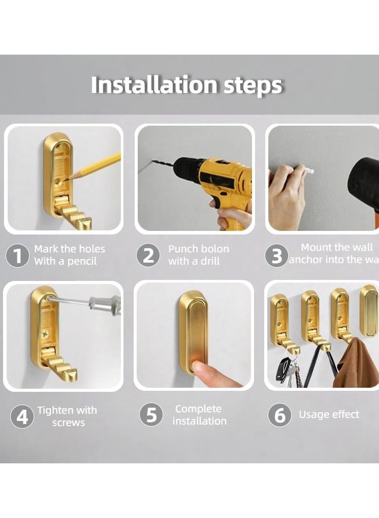 4 Pack Foldable Wall Hooks, Folding Coat Hook Mount, Gold Hooks for Hanging Towels, Coats, Hats, Keys, Fold Up Hook for Bathroom Bedroom Kitchen - Image 4