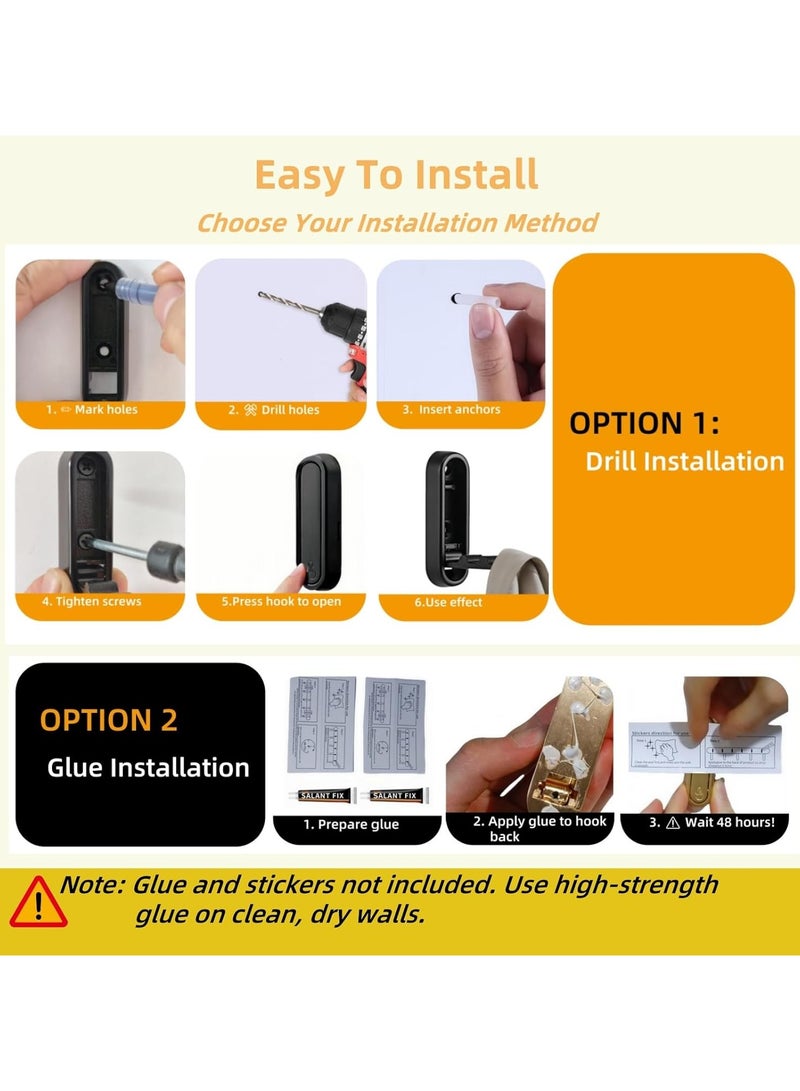 4 Pack Foldable Wall Hooks, Folding Coat Hook Mount, Gold Hooks for Hanging Towels, Coats, Hats, Keys, Fold Up Hook for Bathroom Bedroom Kitchen - Image 5