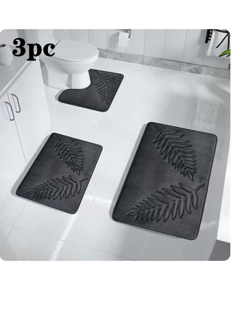 Kutis 3-Pieces European Simple Style Toilet Floor Mat Suit Coral Velvet Bathroom Carpet Set Dark Grey - Image 1