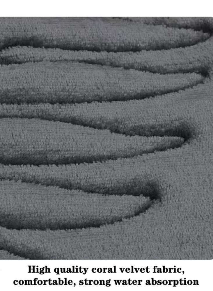 Kutis 3-Pieces European Simple Style Toilet Floor Mat Suit Coral Velvet Bathroom Carpet Set Dark Grey - Image 4