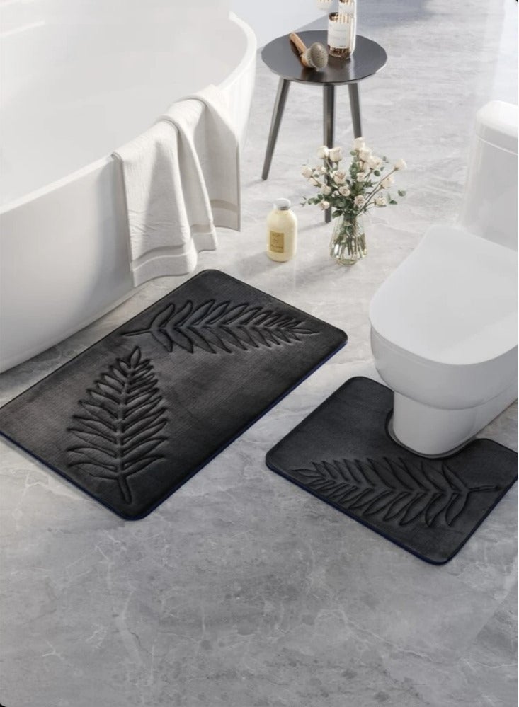 Kutis 3-Pieces European Simple Style Toilet Floor Mat Suit Coral Velvet Bathroom Carpet Set Dark Grey - Image 2