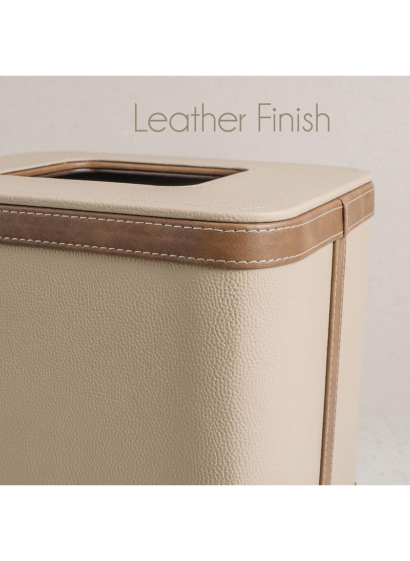 SPREAD SPAIN SPREAD SPAIN Leatherite SquareShaped Openable Dustbin Trash Can For Garbage Waste Bin Home Bedroom Washrooms Office and kitchen 12 Litre Beige Tan  - Image 3