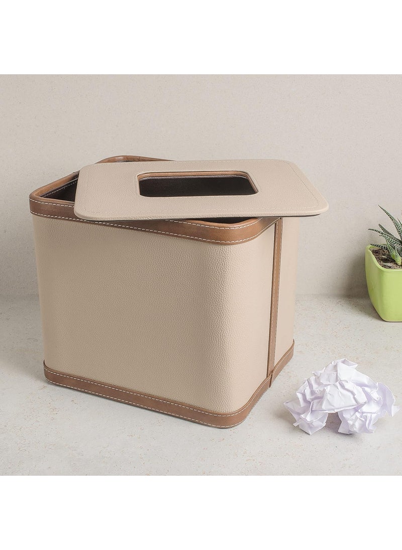 SPREAD SPAIN SPREAD SPAIN Leatherite SquareShaped Openable Dustbin Trash Can For Garbage Waste Bin Home Bedroom Washrooms Office and kitchen 12 Litre Beige Tan  - Image 5