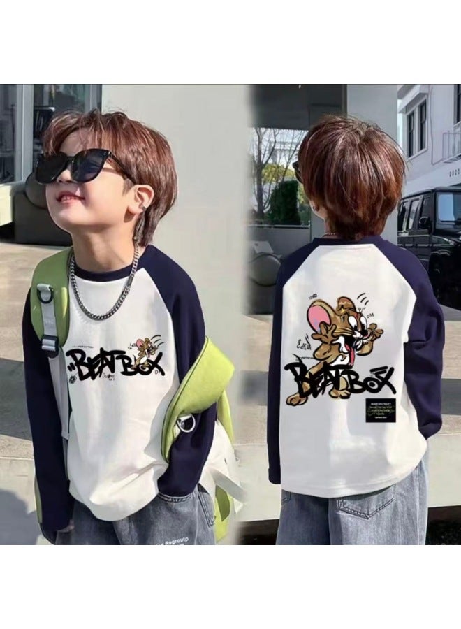 100% Cotton Long-sleeved T-shirt New Autum Baby Round Neck Cartoon Tops For Boys And Girls, Medium And Large Kidsren's Casual Bottoming Shirts