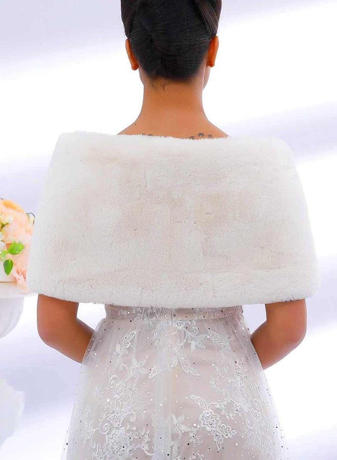 Aukmla Wedding Party Fur Wraps and Shawls Bridal Fur Stole Sleeveless Faux Fur Shawl with Stunning Rhinestones Brooch (White) - Image 2