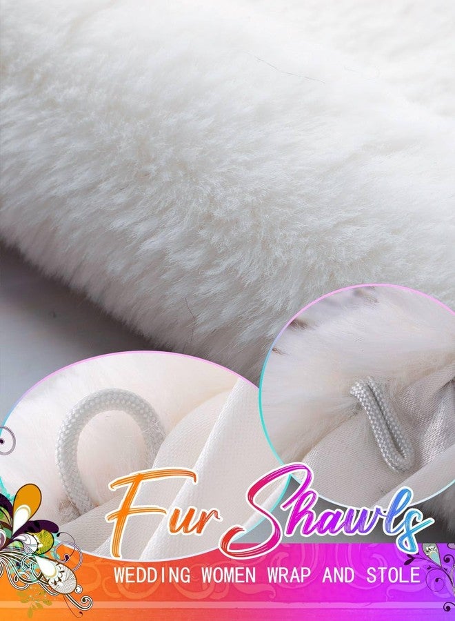 Aukmla Wedding Party Fur Wraps and Shawls Bridal Fur Stole Sleeveless Faux Fur Shawl with Stunning Rhinestones Brooch (White) - Image 3