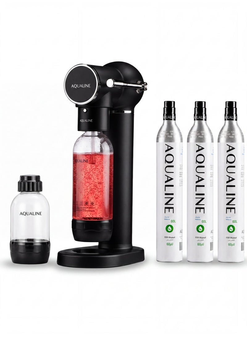 AQUALINE ESSENCE PRO Soda Maker | Sparkling Water Maker | Sparkle Any Drink | Ultimate Kit | Fizz Infuser Technology | 3× CO₂ Cylinders | Black - Image 1