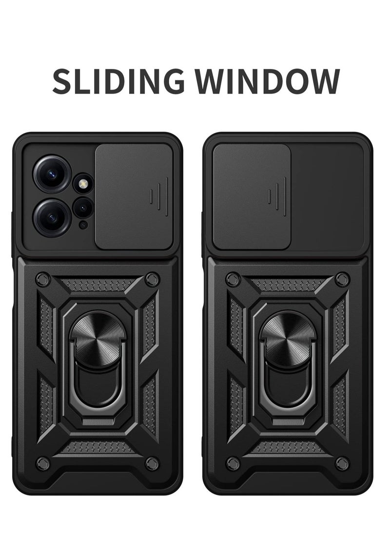 Excefore Military Grade Heavy Duty Shockproof Case for Redmi Xiaomi Redmi Note 12 4G (Not 5G), Sliding Window Lens Protective Phone Cover, with Swivel Stand Phone Cover, for Redmi Note 12 4G (Black) - Image 2