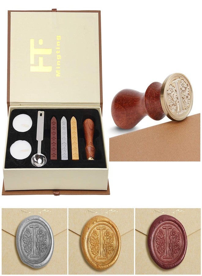 Mingting Wax Seal Stamp Kit,Mingting Classical Old-Fashioned Antique Wax Stamp Seal Kit Initial Letters Alphabet Set Gift Box with Vintage Wooden Handle and Brass Color Head(I) - Image 1