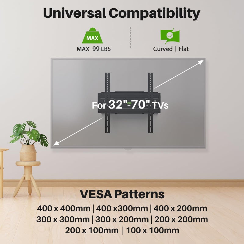 USX MOUNT Full Motion TV Wall Mount for Most 32-70 inch TVs up to 99 lbs, Wall Mount Bracket with Dual Articulating Arms, Swivel, Tilt, Max VESA 400x400mm, TV Mount Fits 12â€/16â€ Wood Studs - Image 2