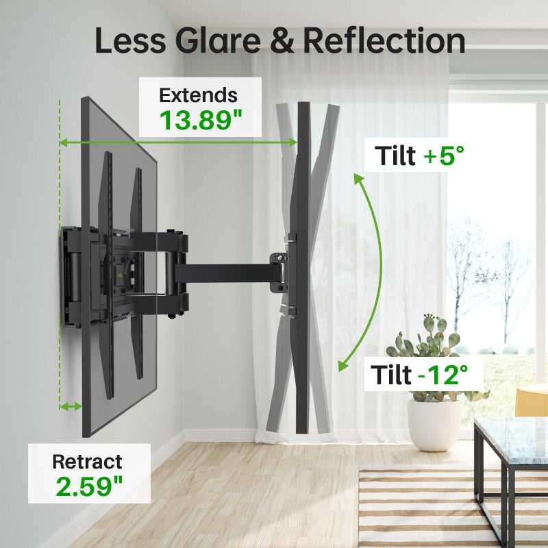 USX MOUNT Full Motion TV Wall Mount for Most 32-70 inch TVs up to 99 lbs, Wall Mount Bracket with Dual Articulating Arms, Swivel, Tilt, Max VESA 400x400mm, TV Mount Fits 12â€/16â€ Wood Studs - Image 5