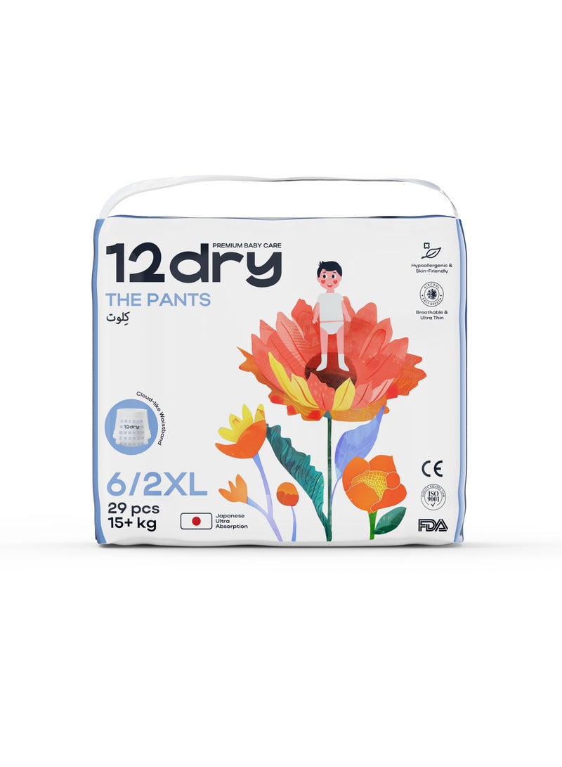 12dry Pants premium baby care Size 6, 15+ Kg, 29 Count Ultra-Absorbent, Thin & Breathable, Eco-Friendly Baby Pants with Soft Elastic Waistband - Image 1