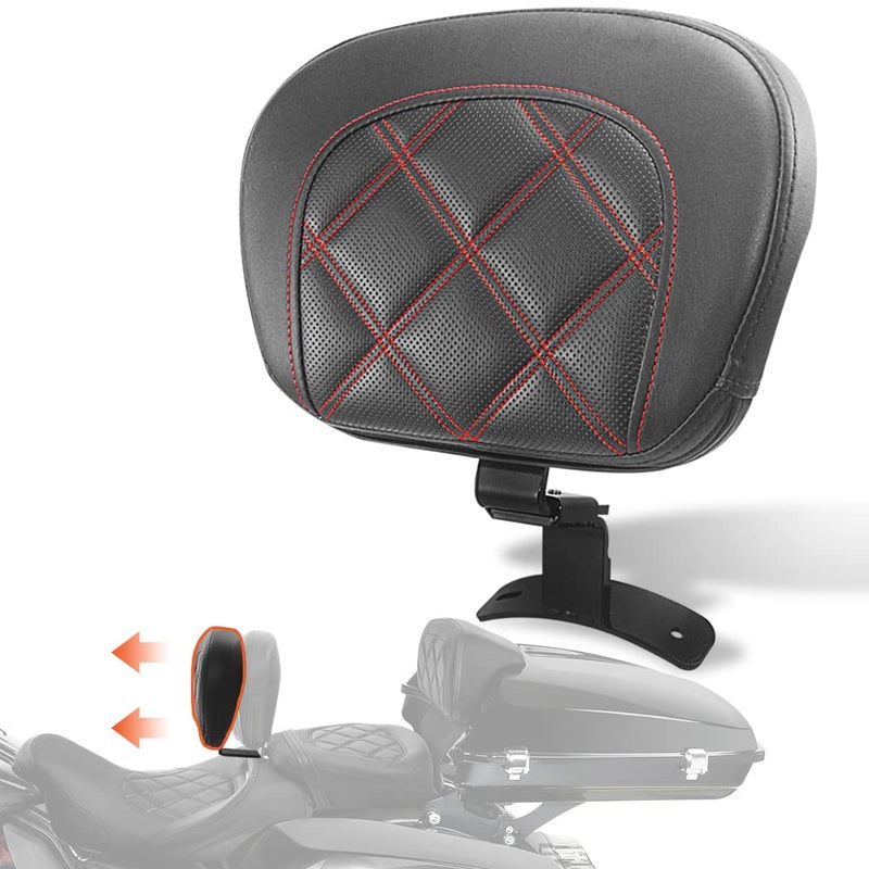FOVPLUE Rider BackrestAdjustable Driver Backrest Pad Kit fits for Harley Touring CVO Road Glide Road King Electra Glide Street Glide FLHR FLTRX FLHX FLHT 20092023Double Red Stitching