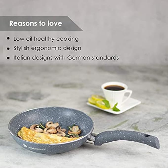 وندر شيف مقلاة جرانيت غير لاصقة، قاعدة حثية، مقابض ناعمة الملمس، ألومنيوم عالي الجودة، خالي من حمض بيرفلورو الأوكتانويك، خالٍ من المعادن الثقيلة، 35 مم، 26 سم، سعة 2 لتر، ضمان لمدة عامين، لون رمادي - Image 5