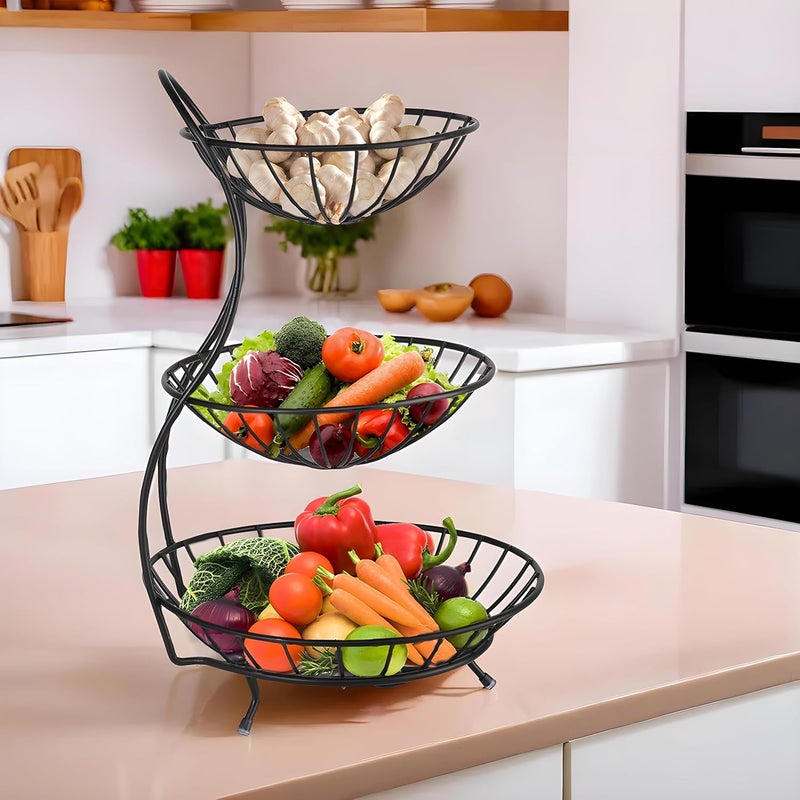 Kuber Industries Metal 3Layer Basket Organizer for Kitchen Aalu Pyajonion Storage Basket Circular Countertop Side Stand Black - Image 1
