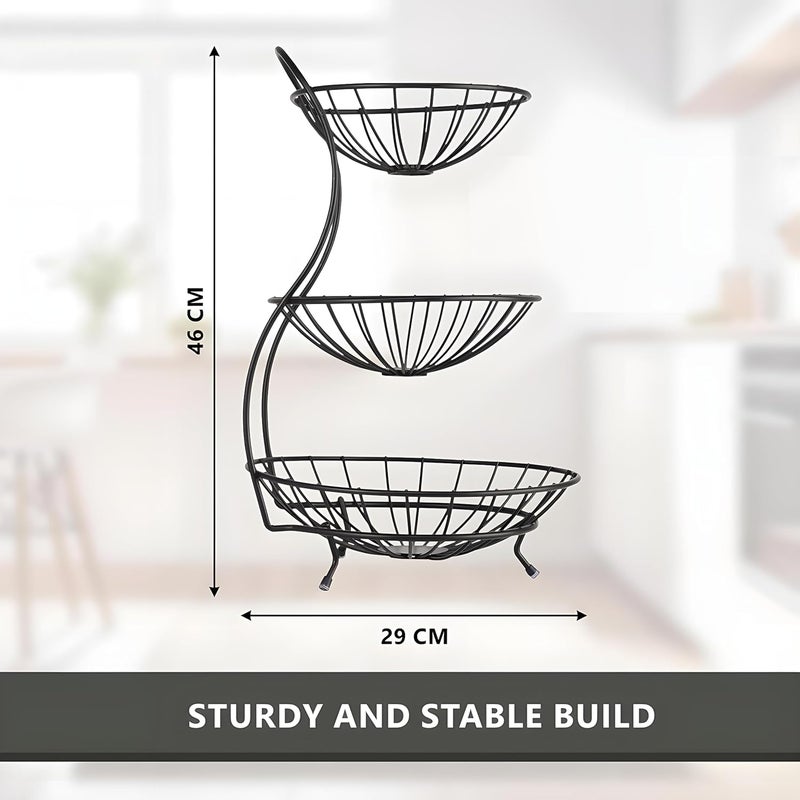 Kuber Industries Metal 3Layer Basket Organizer for Kitchen Aalu Pyajonion Storage Basket Circular Countertop Side Stand Black - Image 3