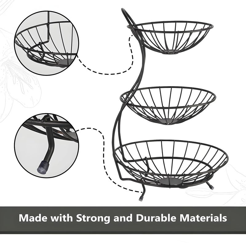 Kuber Industries Metal 3Layer Basket Organizer for Kitchen Aalu Pyajonion Storage Basket Circular Countertop Side Stand Black - Image 5