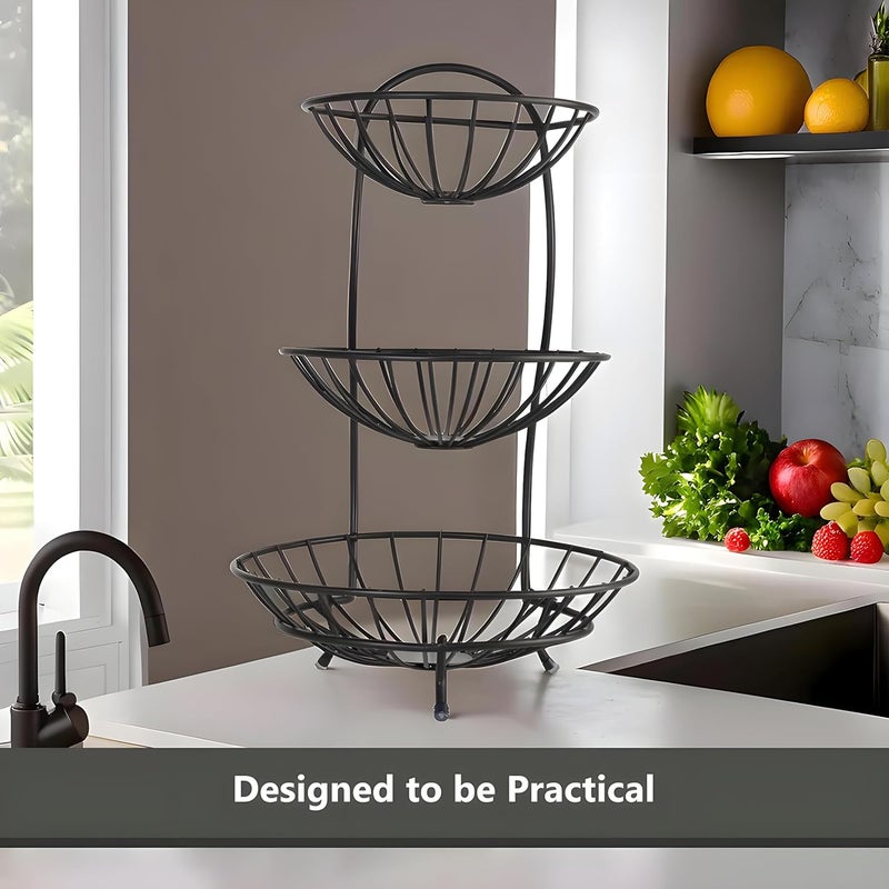 Kuber Industries Metal 3Layer Basket Organizer for Kitchen Aalu Pyajonion Storage Basket Circular Countertop Side Stand Black - Image 4