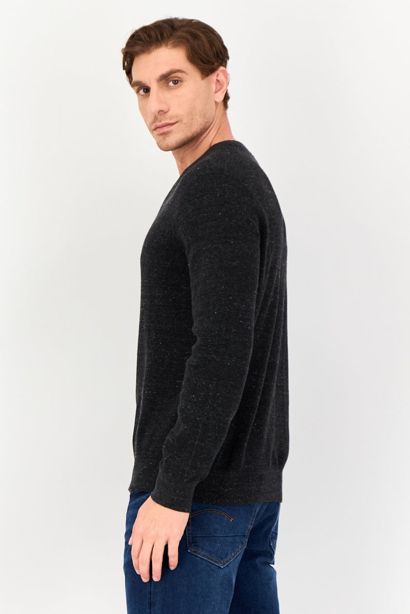 Celio سويت شيرتات للرجال بأكمام طويلة وياقة دائرية، أسود مائل إلى الرمادي - Image 2