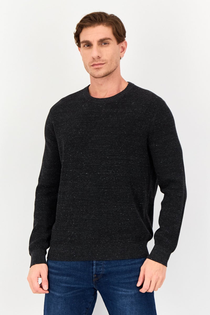 Celio سويت شيرتات للرجال بأكمام طويلة وياقة دائرية، أسود مائل إلى الرمادي - Image 1