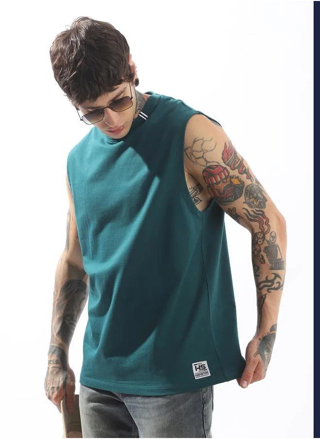 هاي ستار Green T-shirts Solid Slip-on Knitted Crew Neck Sleeveless Tank Top for Men – Make every day iconic