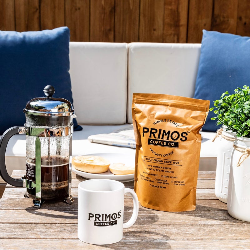 Primos Coffee Co. قهوة فرنسية مضغوطة، مطحونة خشن، برموس كوفي كو (تحميص متوسط، 12 أونصة) - Image 4