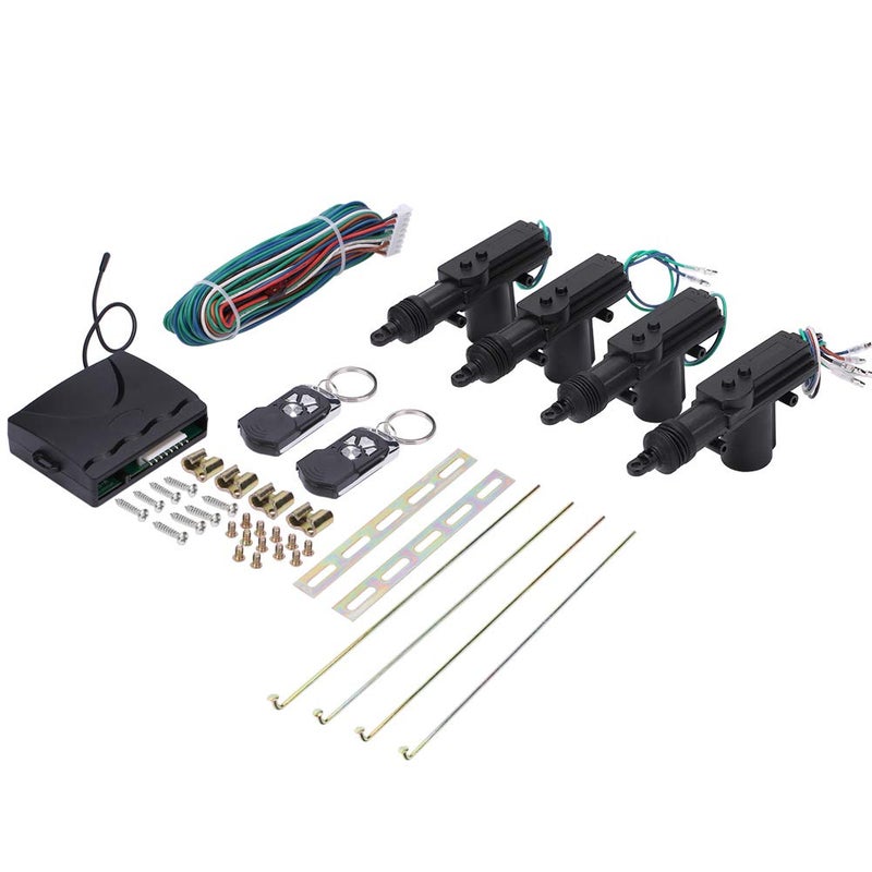 Keyless Entry System Universal Car Door Lock and Unlock System Auto Vehicle Remote Central Control Locking Alarm Security Kit with 4 Door Lock Actuators and 2 Remote Controls