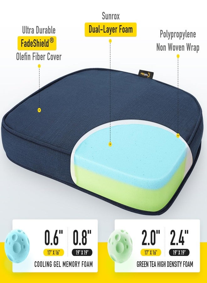 SUNROX Gel Memory Foam Chair Cushion with Ties, Ultra Durable Water Resistant FadeShield Outdoor/Indoor Reversible Chair Seat Cushion 17 x 16 inch Set of 4, Navy - Image 2