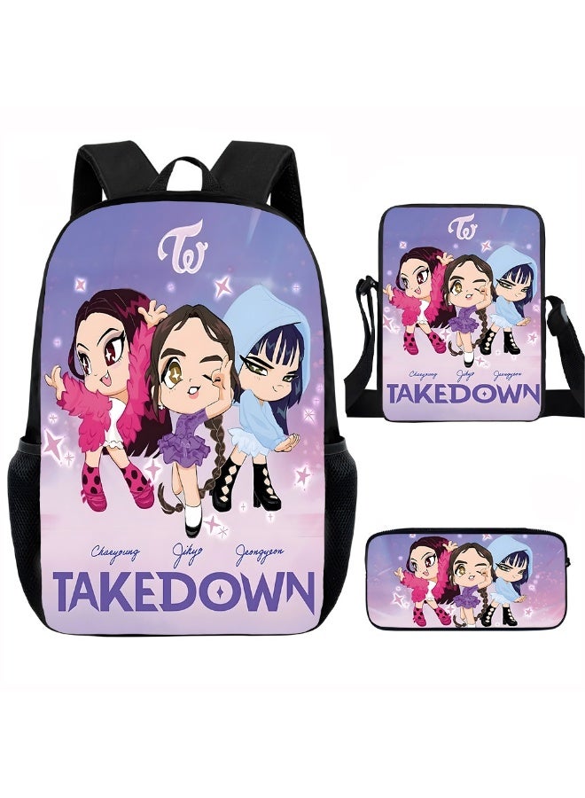TWICE Demon Hunters backpack, pencil case, satchel, three-piece suit, schoolbag for teenagers and elementary school students, men's and women's leisure sports backpacks - Image 1