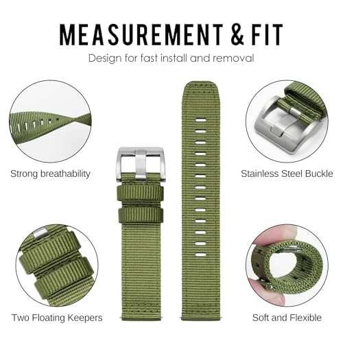TACTICAL FROG Nylon Watch Bands 24mm, 2 Piece Fast Release Replacement Watch Strap for Men Women, Green - Image 4