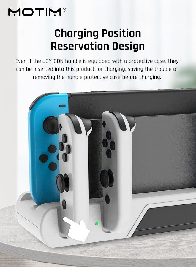 قاعدة شحن متوافقة مع نينتندو سويتش ومفتاح التبديل طراز OLED جوي كون (Nintendo Switch) ومحطة شحن وحدة التحكم في التبديل لشحن ما يصل إلى 4 قطع، ومفتاح تخزين ومنظم للتبديل