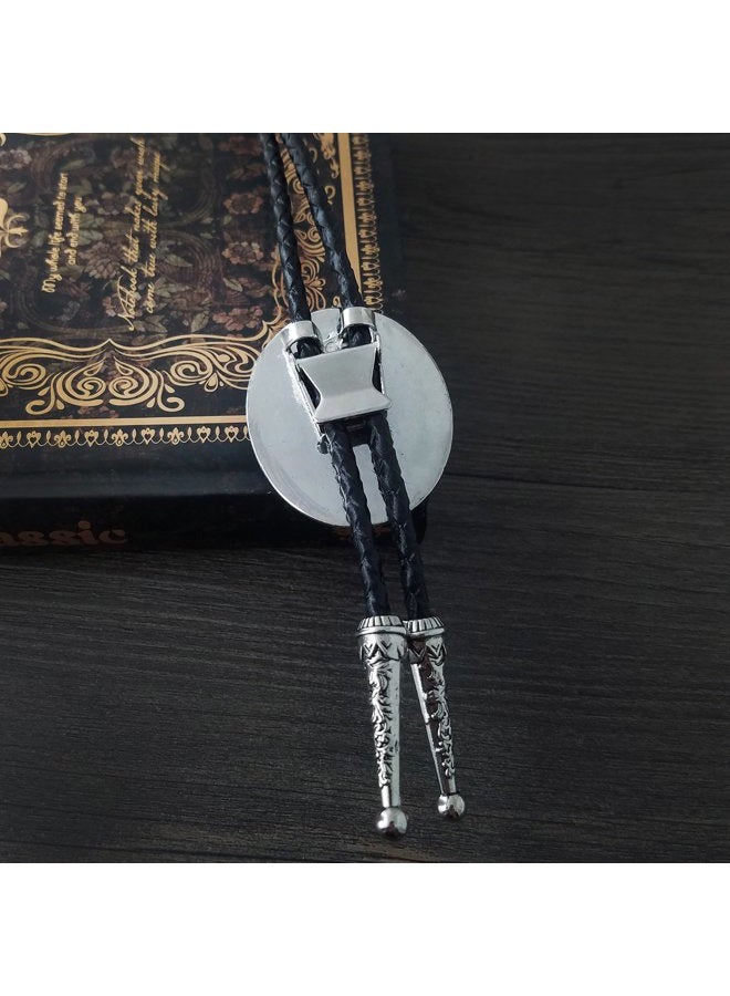 QUKE Stone Bolo Tie Native Western Cowboy Hand-woven Leather Bola Tie Necktie for Men Women, Dark Blue, Overall - Image 4