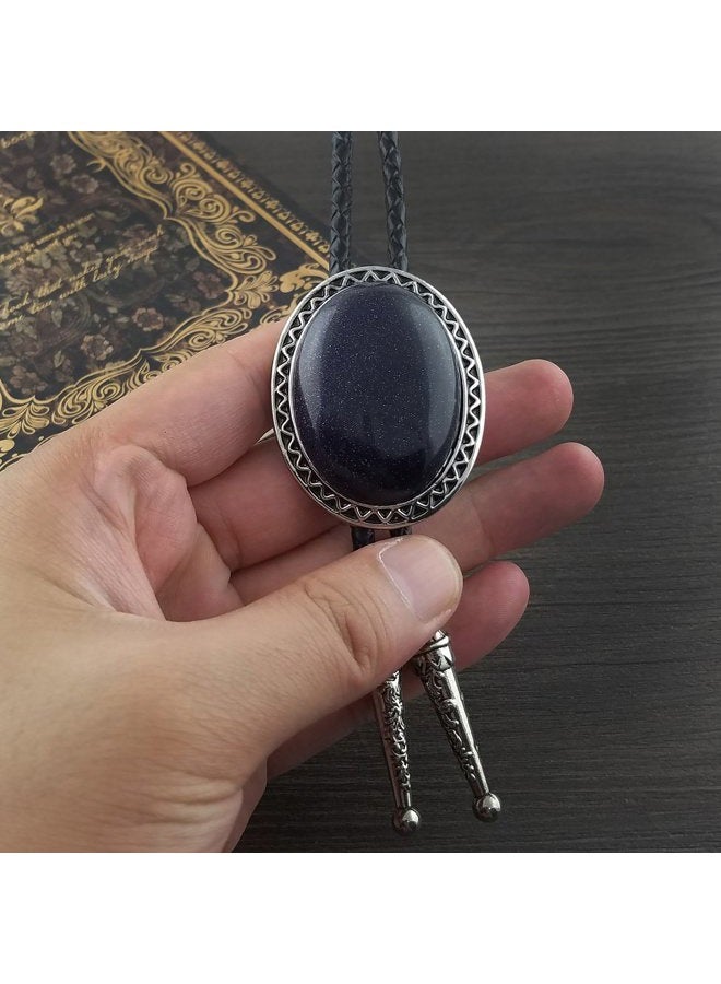QUKE Stone Bolo Tie Native Western Cowboy Hand-woven Leather Bola Tie Necktie for Men Women, Dark Blue, Overall - Image 5