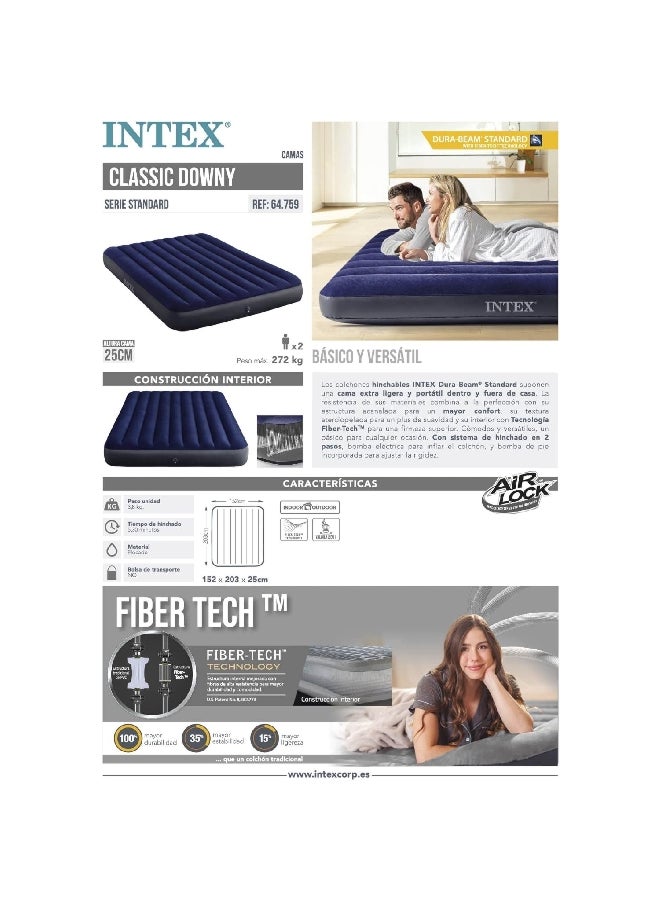INTEX Queen Fiber-Tech Technology Dura-Beam Standard Classic Downy Air Bed Blue and Black 25 x 152 x 203 cm INT64759 - Image 4