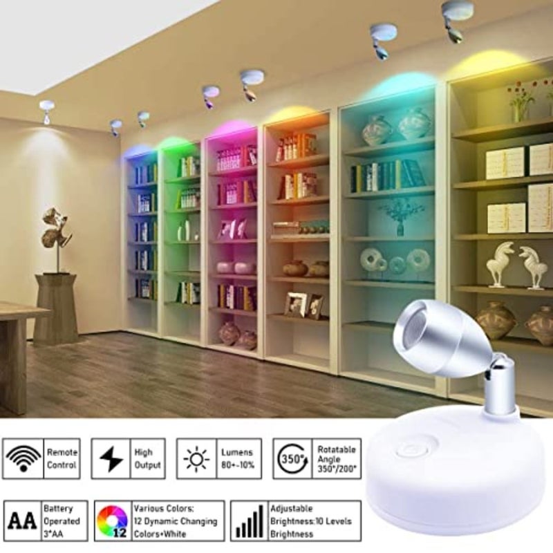 Wireless LED Spotlight Indoor, 2 PCS Battery Operated Spotlight, Accent Lights with Remote Control, Small LED Light, Dimmable Rotatable Uplights Indoor for Paintings, Statues and Home Decor - Image 4