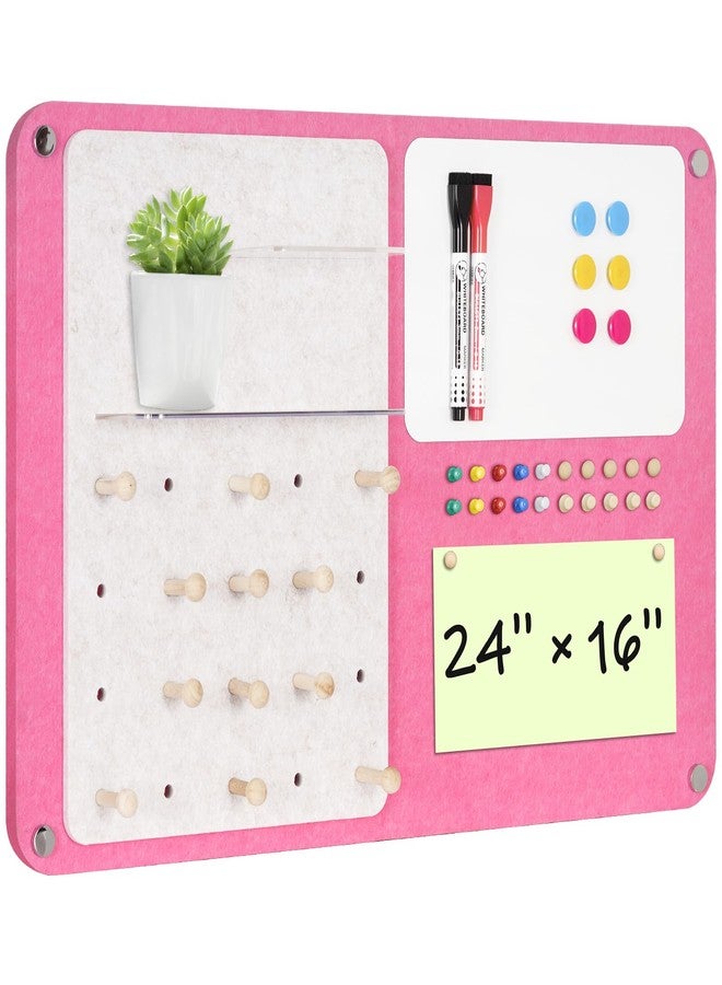 DOLLAR BOSS 3-in-1 Foldable Bulletin Board 16"x24" Horizontal- Magnetic Whiteboard with Cork & Acrylic Shelves, Sound-Absorbing Felt for Home/Office/Dorm Includes Pins/Magnets (Pink) - Image 1