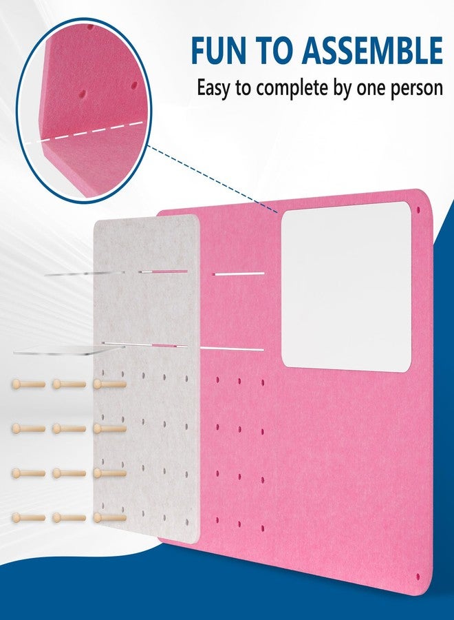 DOLLAR BOSS 3-in-1 Foldable Bulletin Board 16"x24" Horizontal- Magnetic Whiteboard with Cork & Acrylic Shelves, Sound-Absorbing Felt for Home/Office/Dorm Includes Pins/Magnets (Pink) - Image 4